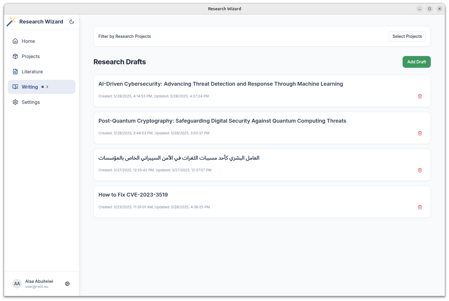 Drafts listing